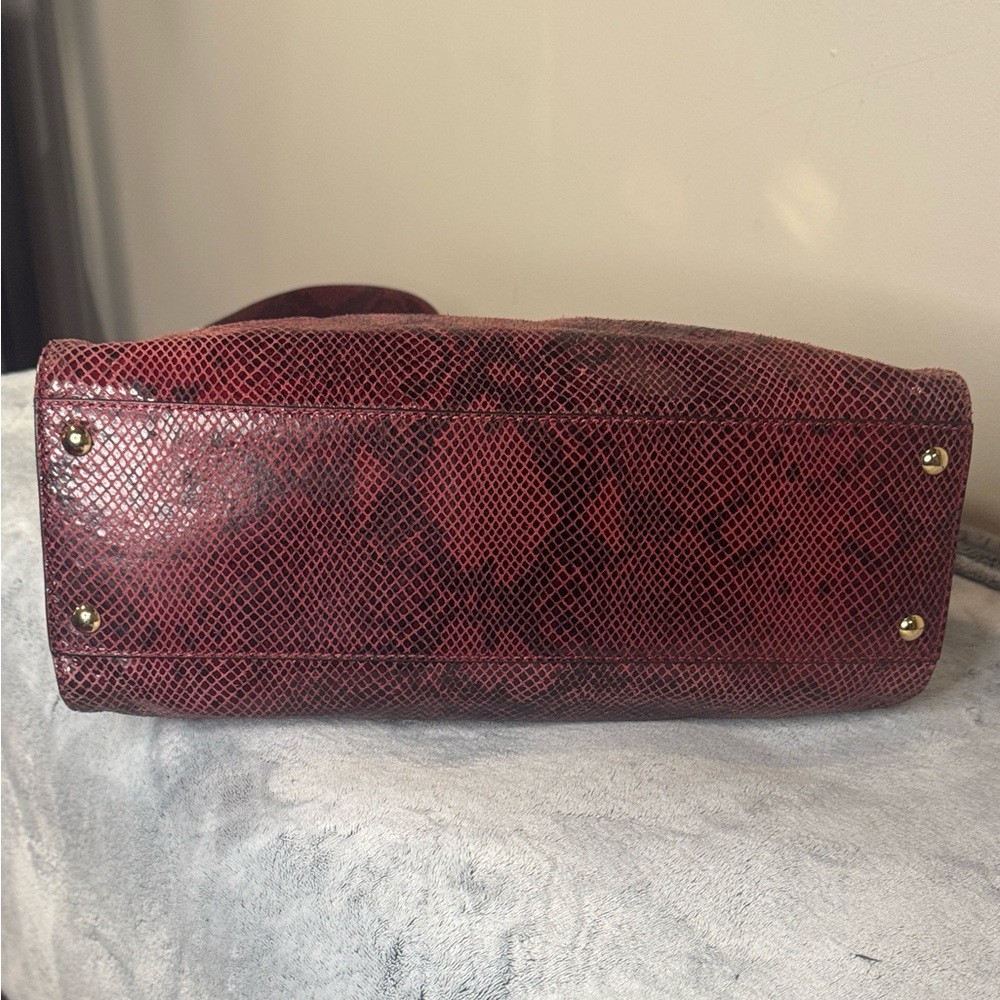 Michael Kors Large Red & Black Python Embossed Leather Satchel - Gold HW - Picture 5 of 16